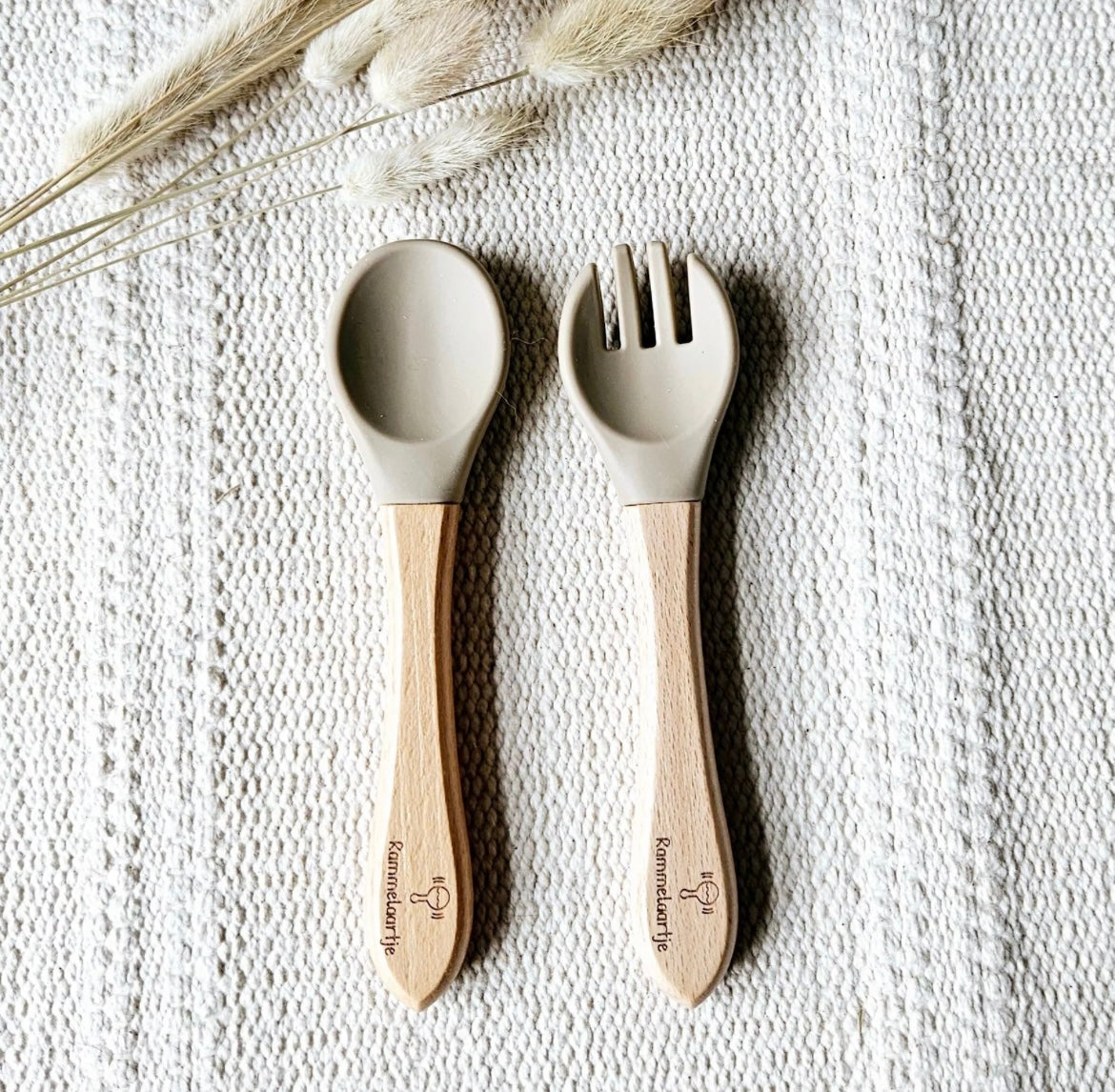Cuillère et fourchette silicone - sable