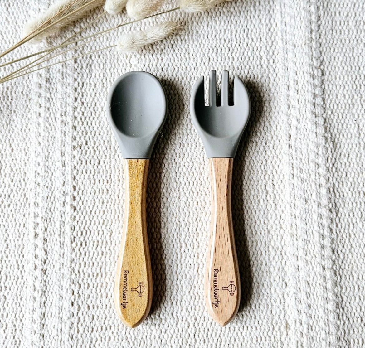 Cuillère et fourchette silicone - sauge