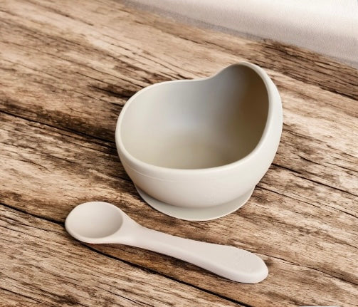 Bol en silicone avec ventouse et cuillère - Sable